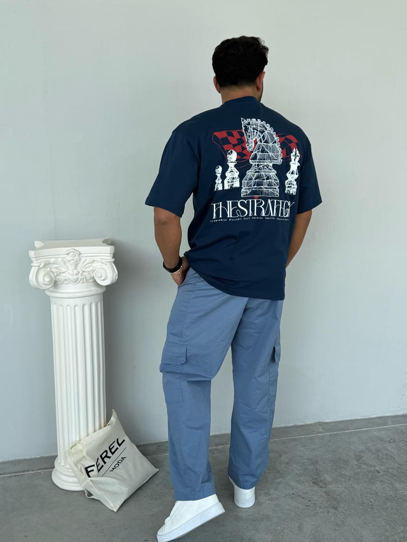 Yep Premium Nakış Baskı Detay Tshirt Mavi