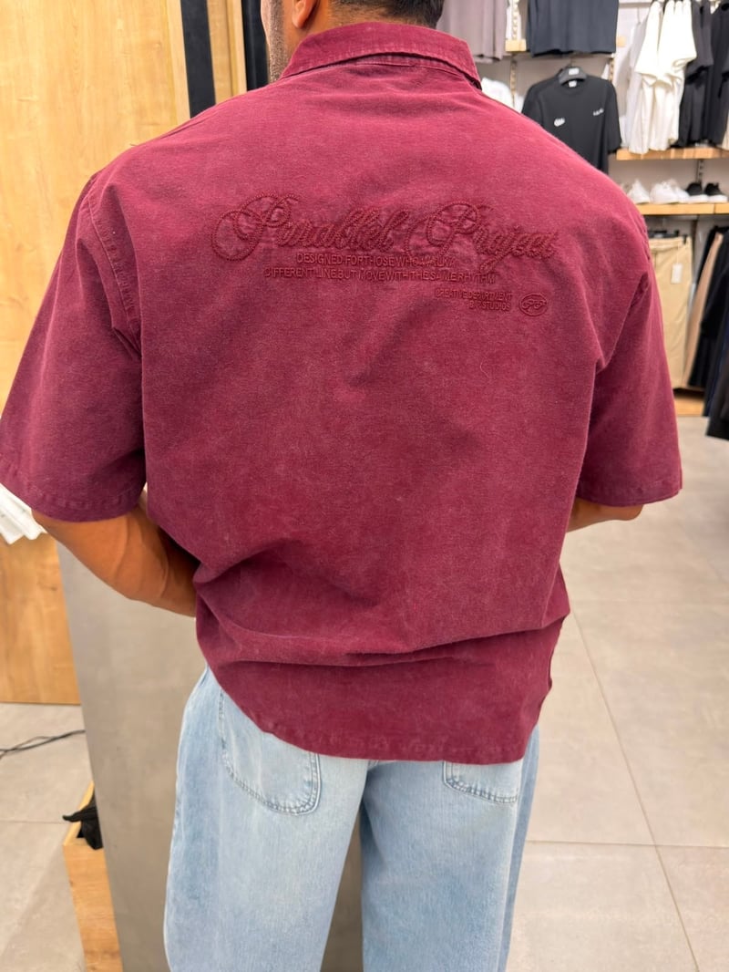 Yıkamalı Nakışlı Yüksek Kalite Gömlek Bordo