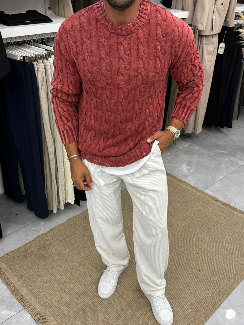 Yıkamalı Triko Kazak Kiremit