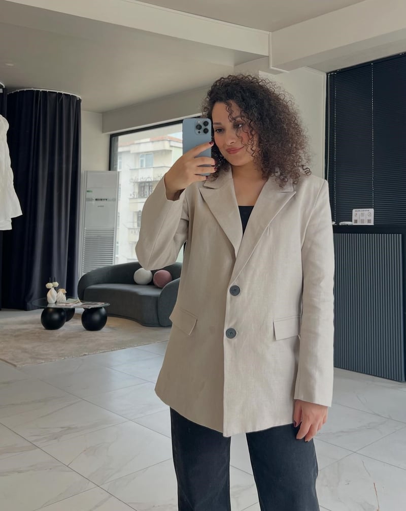 Krem Blazer Ceket