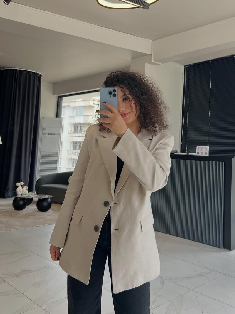 Krem Blazer Ceket