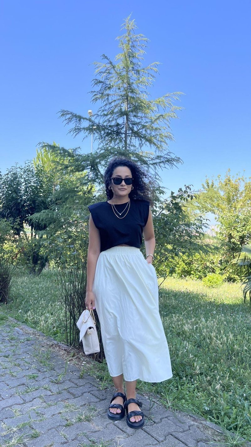 Poplin Kumaş  Beyaz Etek