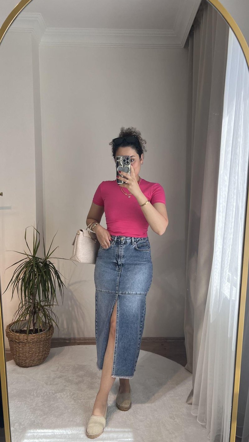 Quzu Pembe Bisiklet Yaka Bady Tshirt