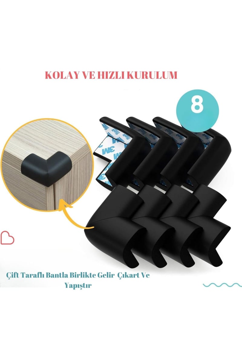 12 Adet Sehpa Masa Kenar Köşe Kauçuk Sünger Koruyucu Gri Renk