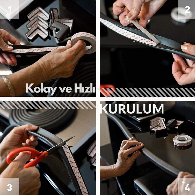 3m Bant Hediye Beyaz Renk 2 Metre 4 Adet Köşe Koruyuculu Esnek Ve Yumuşak Kauçuk Kenar Koruyucu