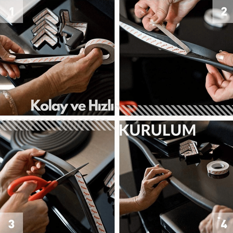 3m Bant Hediyeli 2 Metre 4 Adet Köşe Koruyuculu Esnek Ve Yumuşak Kauçuk Siyah Renk Kenar Koruyucu