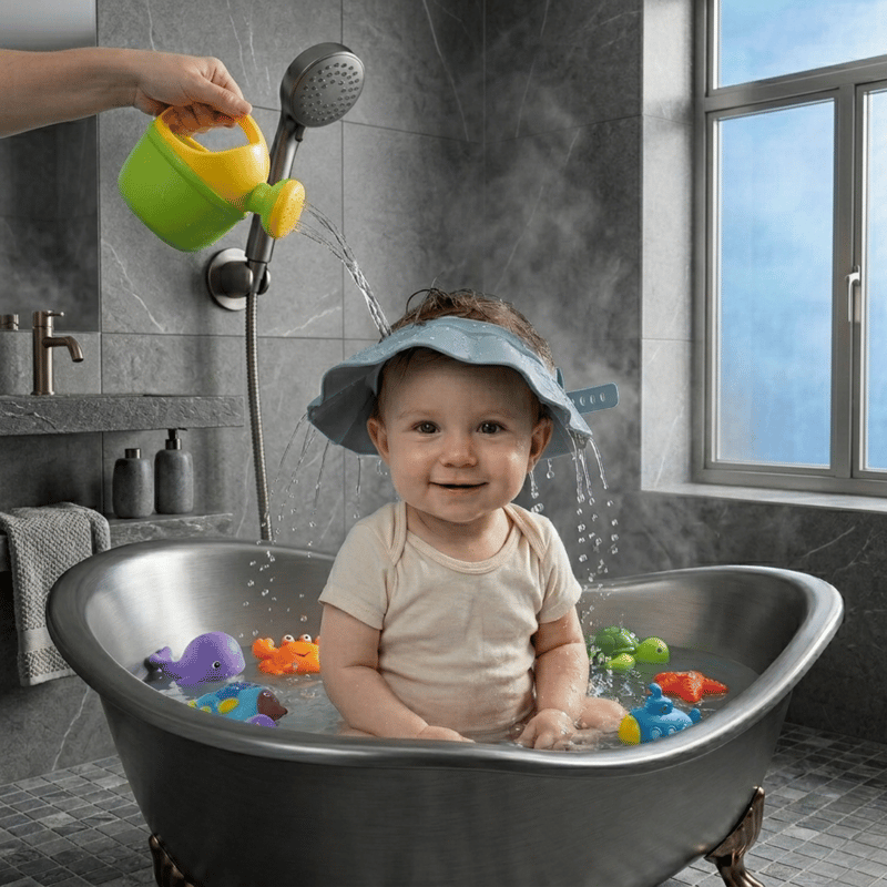 40-55 cm Bebek Banyo Şapkası Duş Başlığı Ayarlanabilir Düğmeli Çocuk Küvet Göze Su Kaçırmayan Başlık