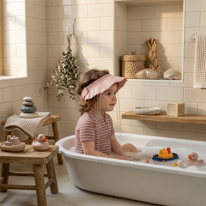 40-55 cm Bebek Banyo Şapkası Duş Başlığı Ayarlanabilir Düğmeli Çocuk Küvet Göze Su Kaçırmayan Başlık