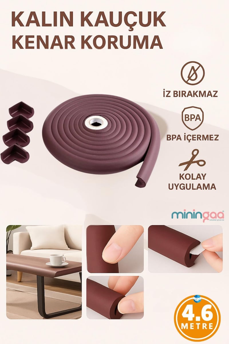 4,6 Metre 4 Adet Köşe Koruma Köşe Ve Kenar Koruma 3m Bant Yumuşak Darbe Koruma Mürdüm Bebek Güvenlik