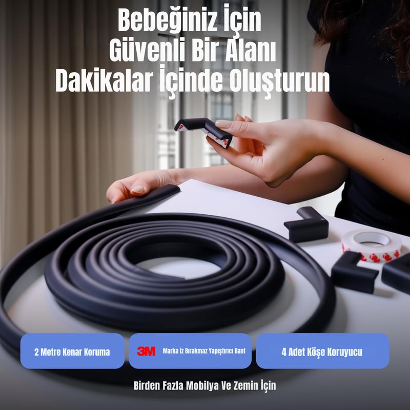 4,6 Metre 4 Adet Köşe Koruma Köşe Ve Kenar Koruma 3m Bant Yumuşak Darbe Koruma Mürdüm Bebek Güvenlik