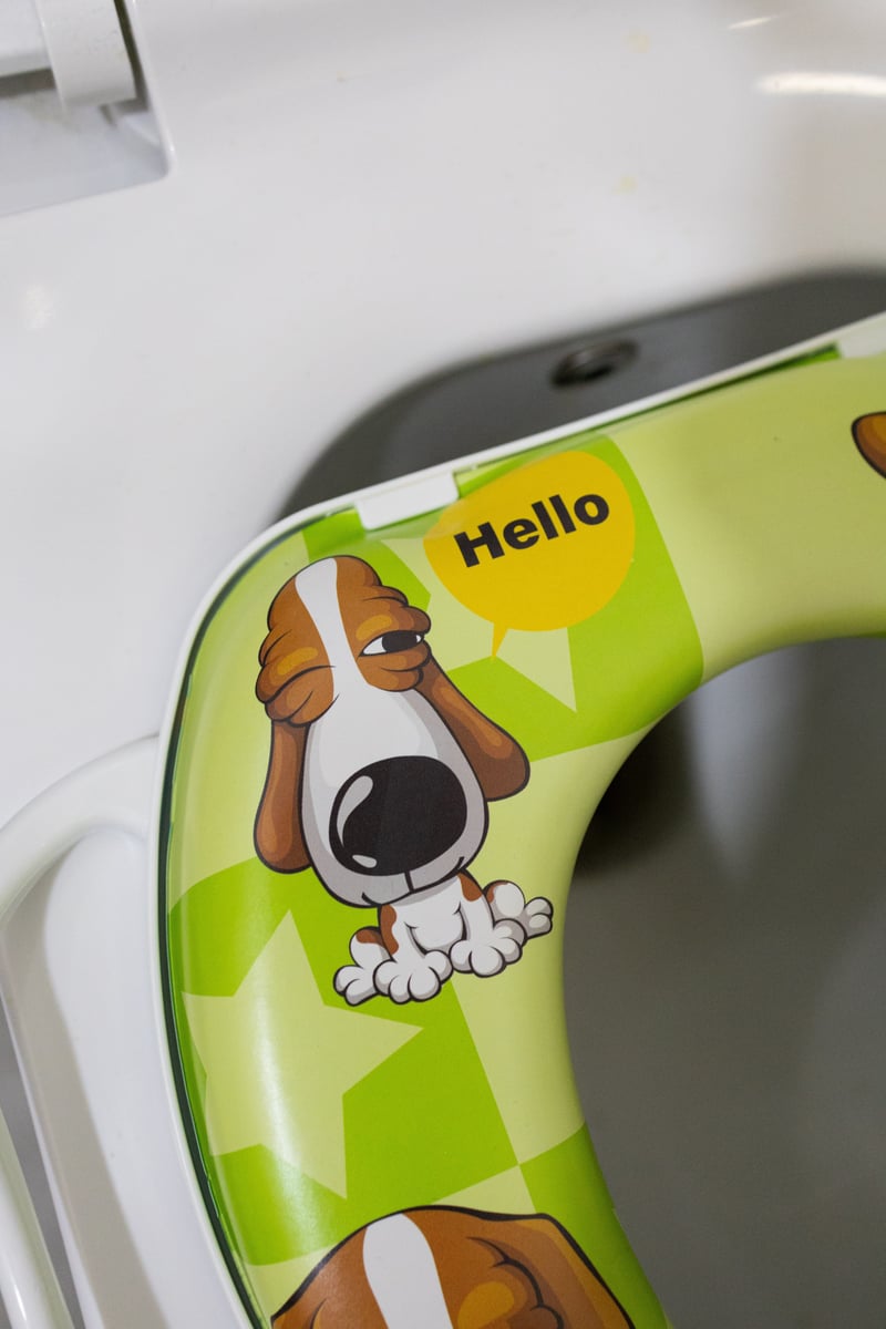 Çocuk Bebek Klozet Adaptörü, Lazımlık Kulplu Süngerli Taşınabilir Lüx Köpek desenli Anne Bebek