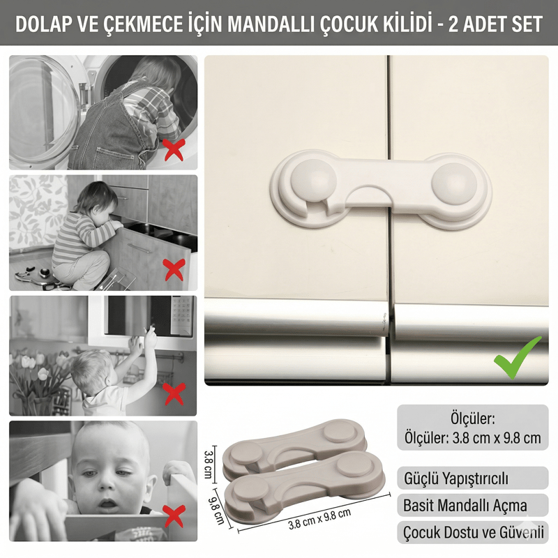 Miningaa 2 Adet İz Bırakmaz Kolay Montaj Çift Kapaklı Dolap Kilit Koruyucu Ve Kilit Bebek Güvenlik