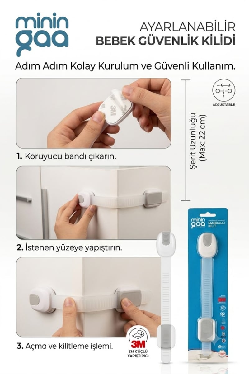 Miningaa Ayarlanabilir Mandallı Kilit Tekli – Bebek Çocuk Güvenlik Kilidi