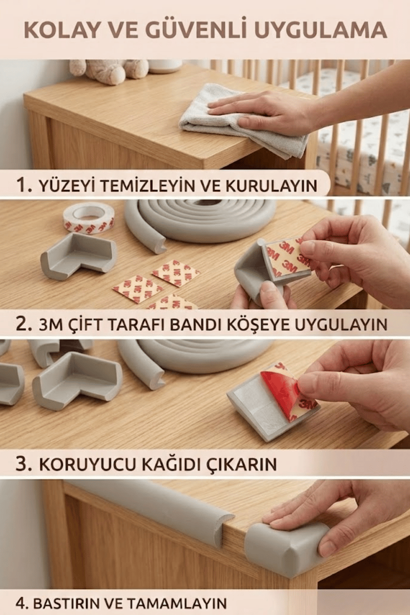 Miningaa Köşe & Kenar Koruyucu Set (4.6 Metre) – Bebek Mobilya Kenar Koruyucu
