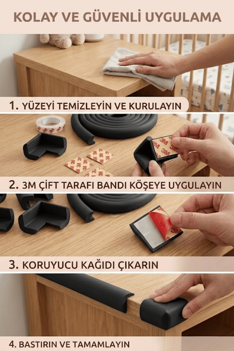 Miningaa Köşe & Kenar Koruyucu Set (4.6 Metre) – Bebek Mobilya Kenar Koruyucu