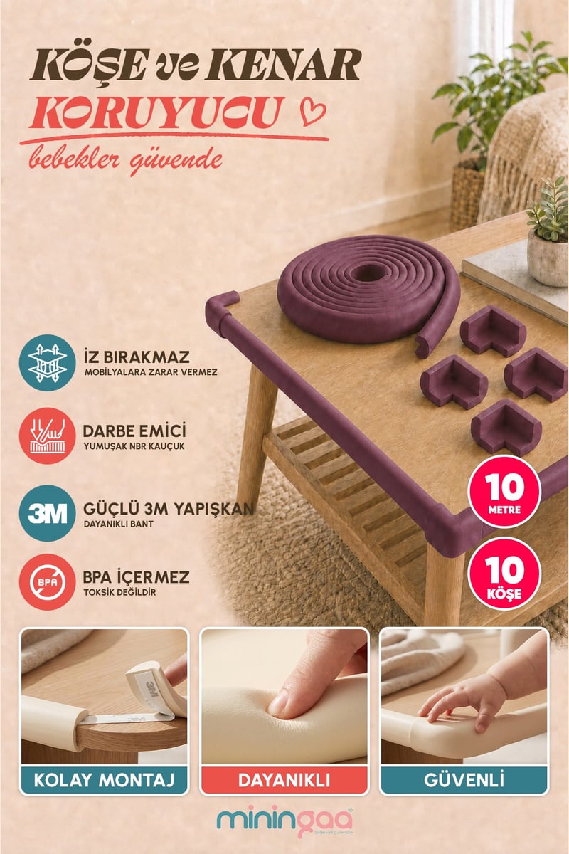 Miningaa Köşe & Kenar Koruyucu Set (İnce Kauçuk) – Bebek Mobilya Kenar Koruyucu
