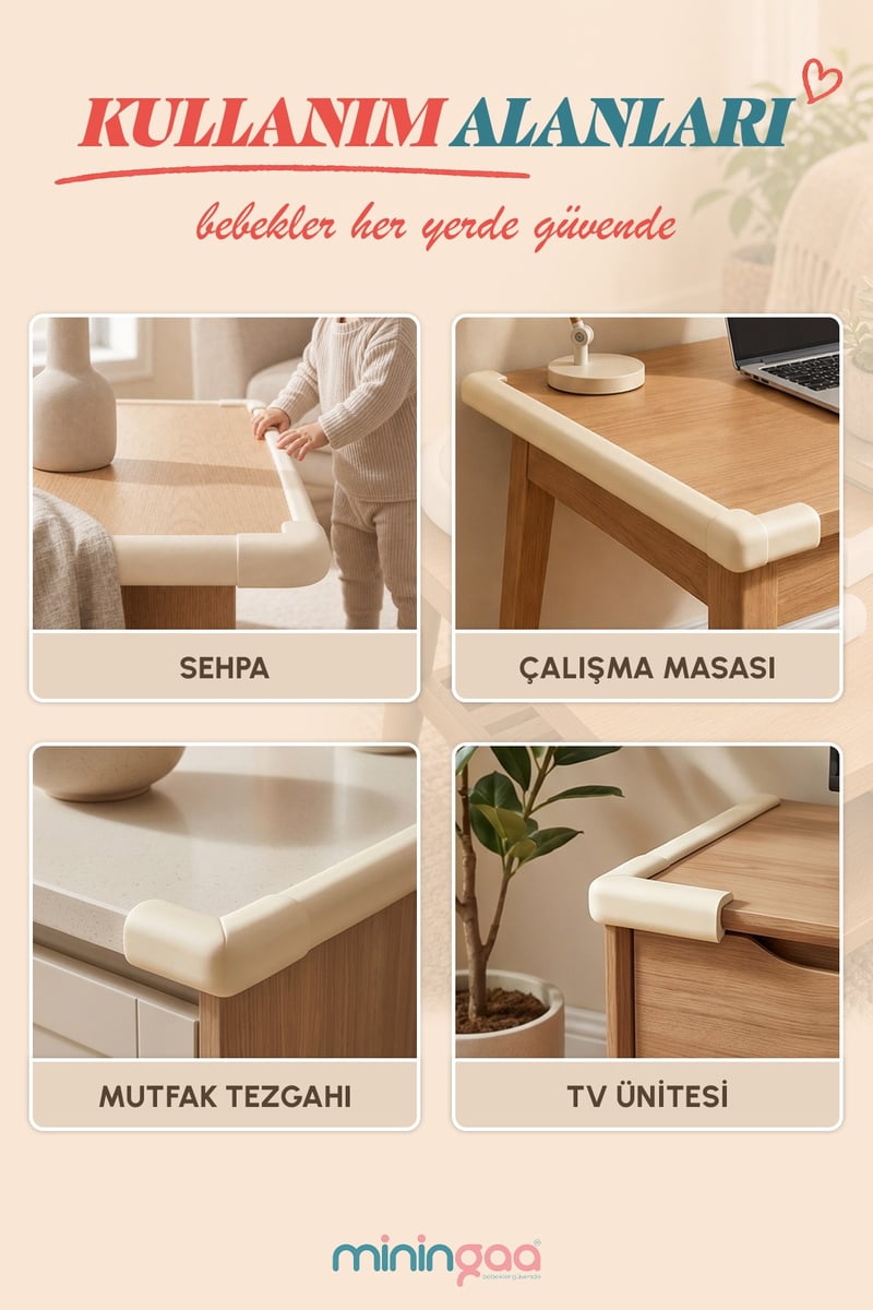 Miningaa Köşe & Kenar Koruyucu Set (İnce Kauçuk) – Bebek Mobilya Kenar Koruyucu