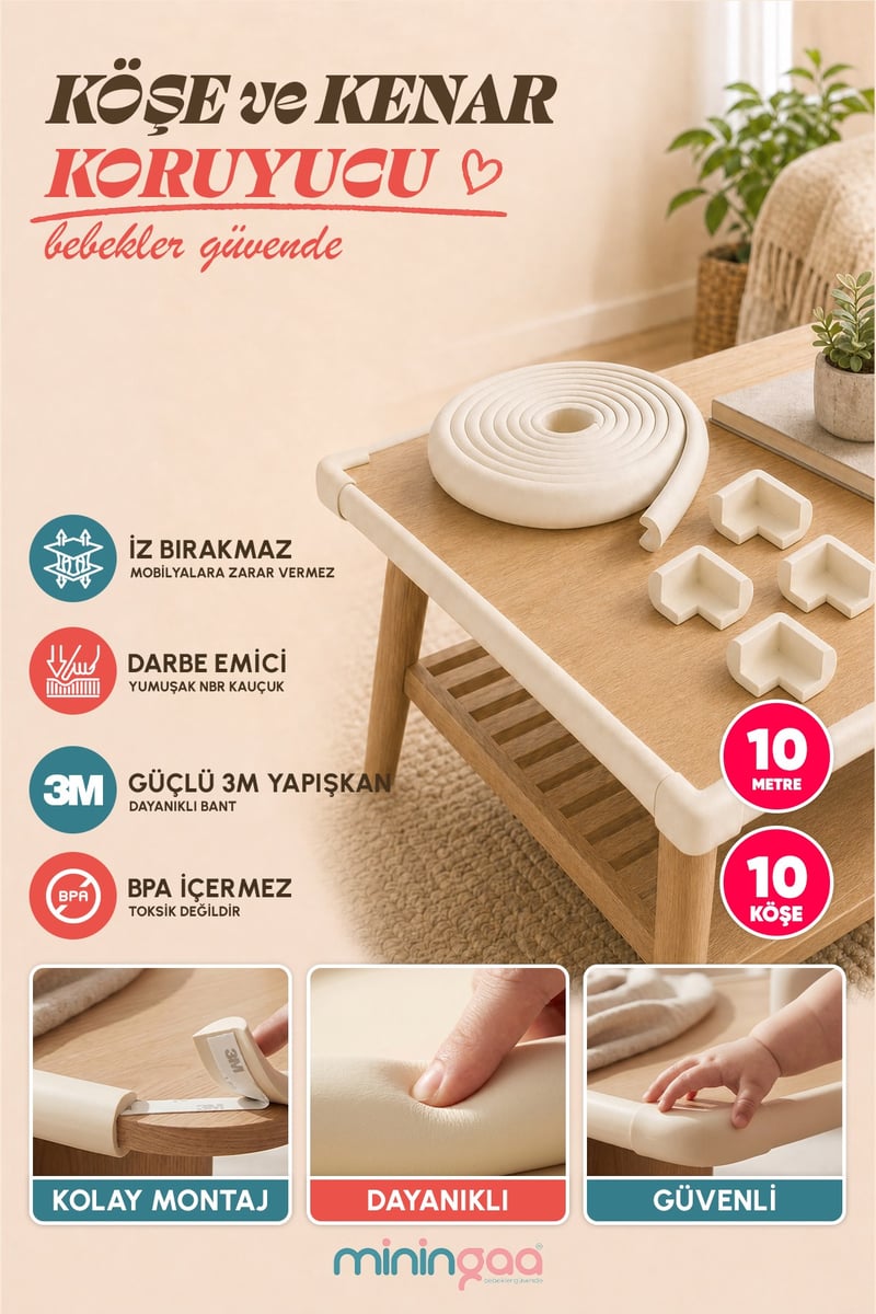 Miningaa Köşe & Kenar Koruyucu Set (İnce Kauçuk) – Bebek Mobilya Kenar Koruyucu