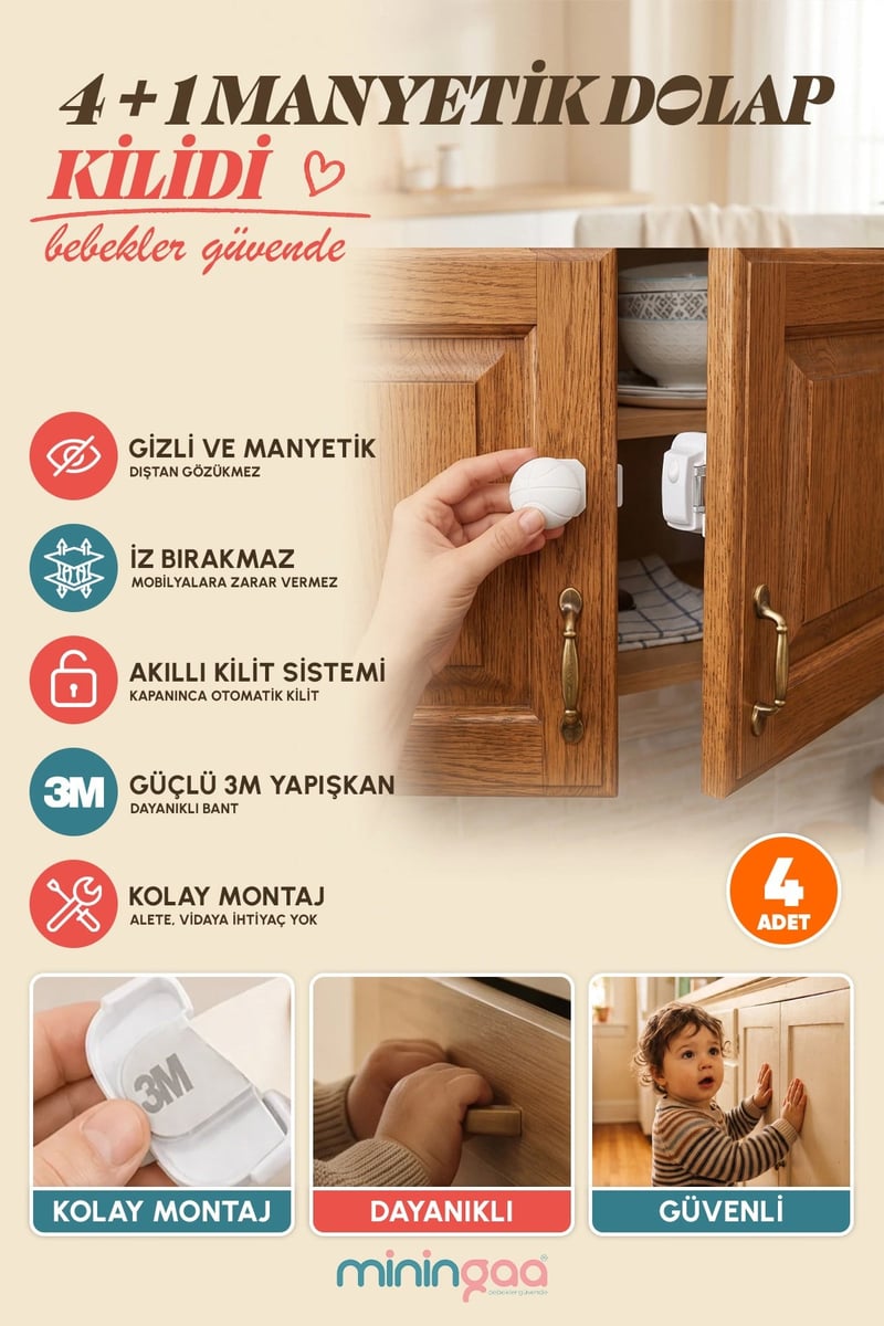 Miningaa Manyetik Gizli Dolap Kilidi – Bebek Çocuk Güvenlik Kilidi