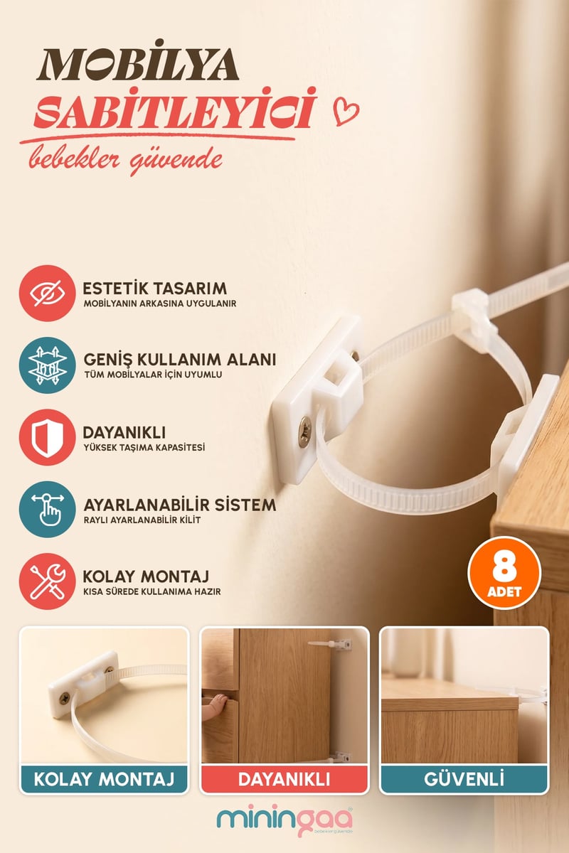 Miningaa Mobilya Devrilme Sabitleyici (L) – Deprem Devrilme Önleyici