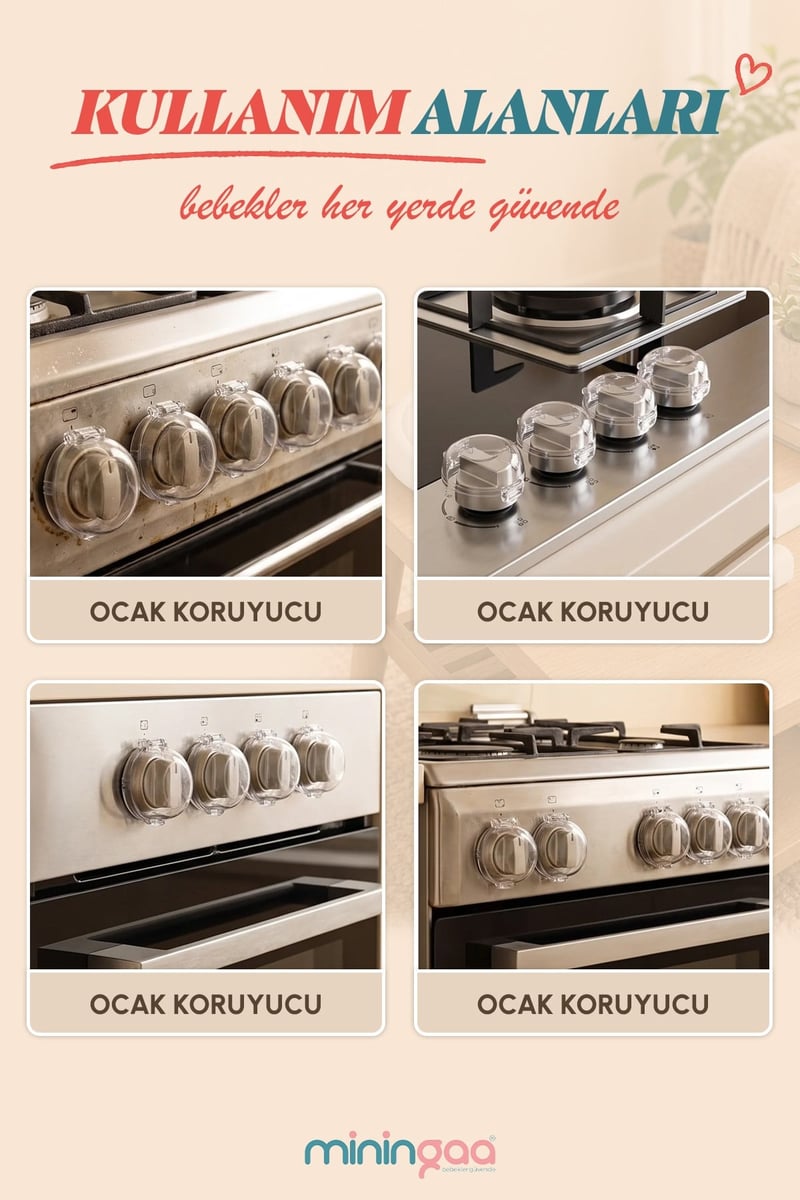 Miningaa Ocak Düğmesi Koruyucu (Yapışkanlı) – Bebek Mutfak Gaz Güvenliği