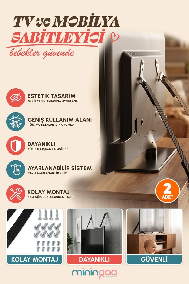 Miningaa TV & Mobilya Sabitleme Kemeri – Deprem Devrilme Önleyici