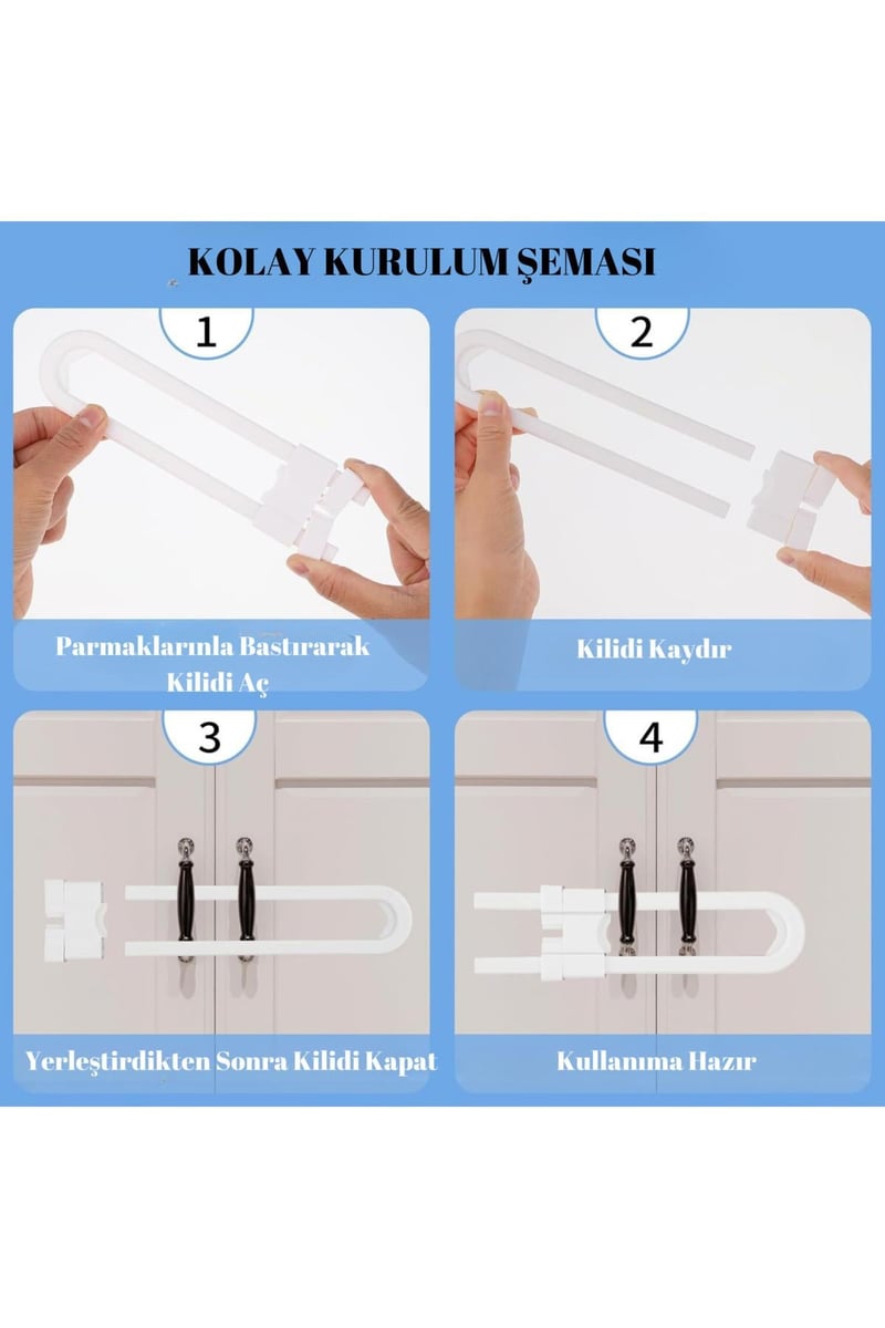 Montajsız 2 Adet Raylı Dolap Kilidi Çocuk Bebek Güvenliği Emniyet Kilidi Çocuk Bebek Güvenlik