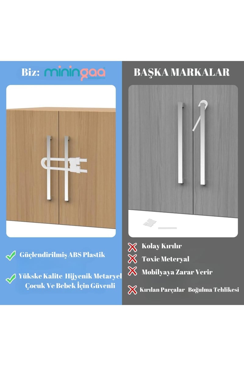 Montajsız 2 Adet Raylı Dolap Kilidi Çocuk Bebek Güvenliği Emniyet Kilidi Çocuk Bebek Güvenlik