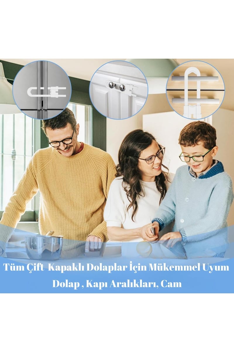 Montajsız 2 Adet Raylı Dolap Kilidi Çocuk Bebek Güvenliği Emniyet Kilidi Çocuk Bebek Güvenlik