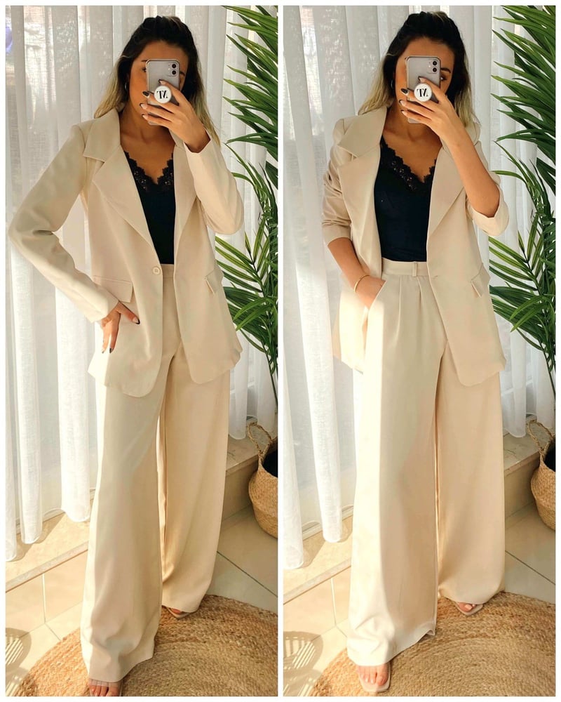 Blazer Ceket Palazzo Pantolon Ofis Takım