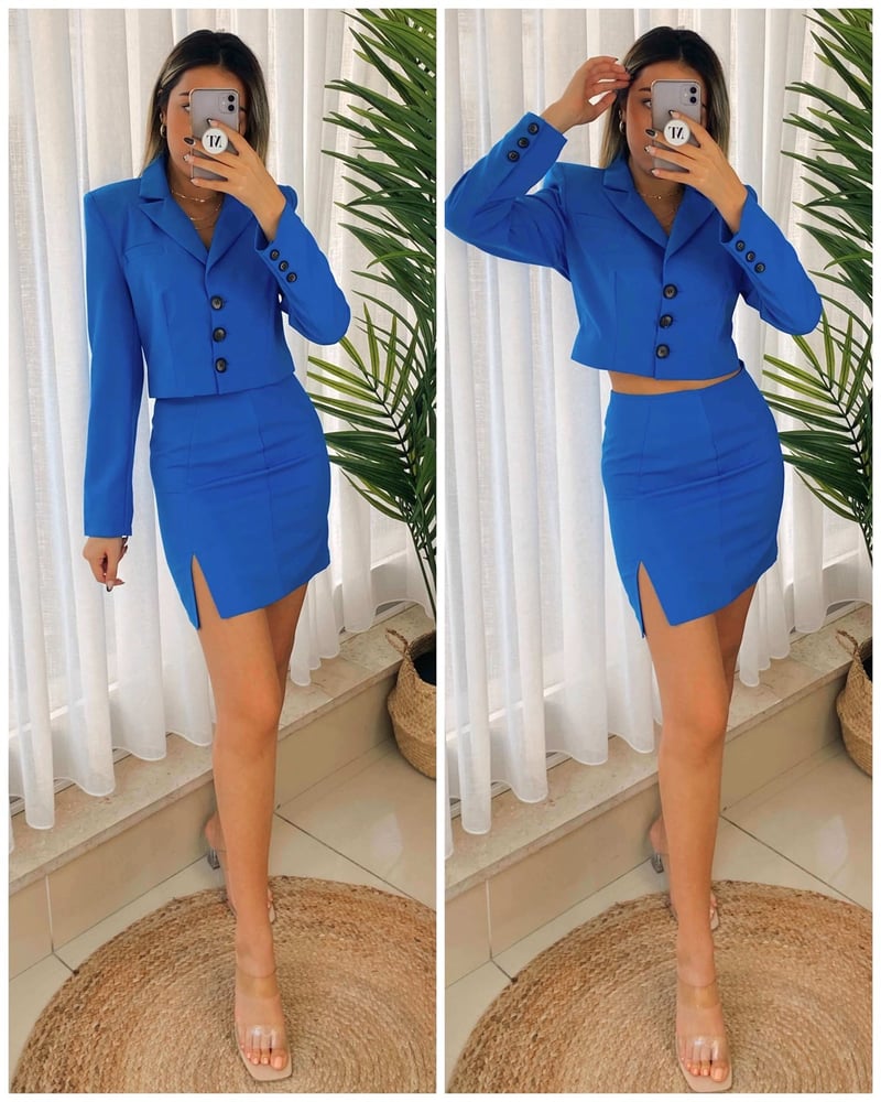 Blazer Kısa Ceket & Etek Takım