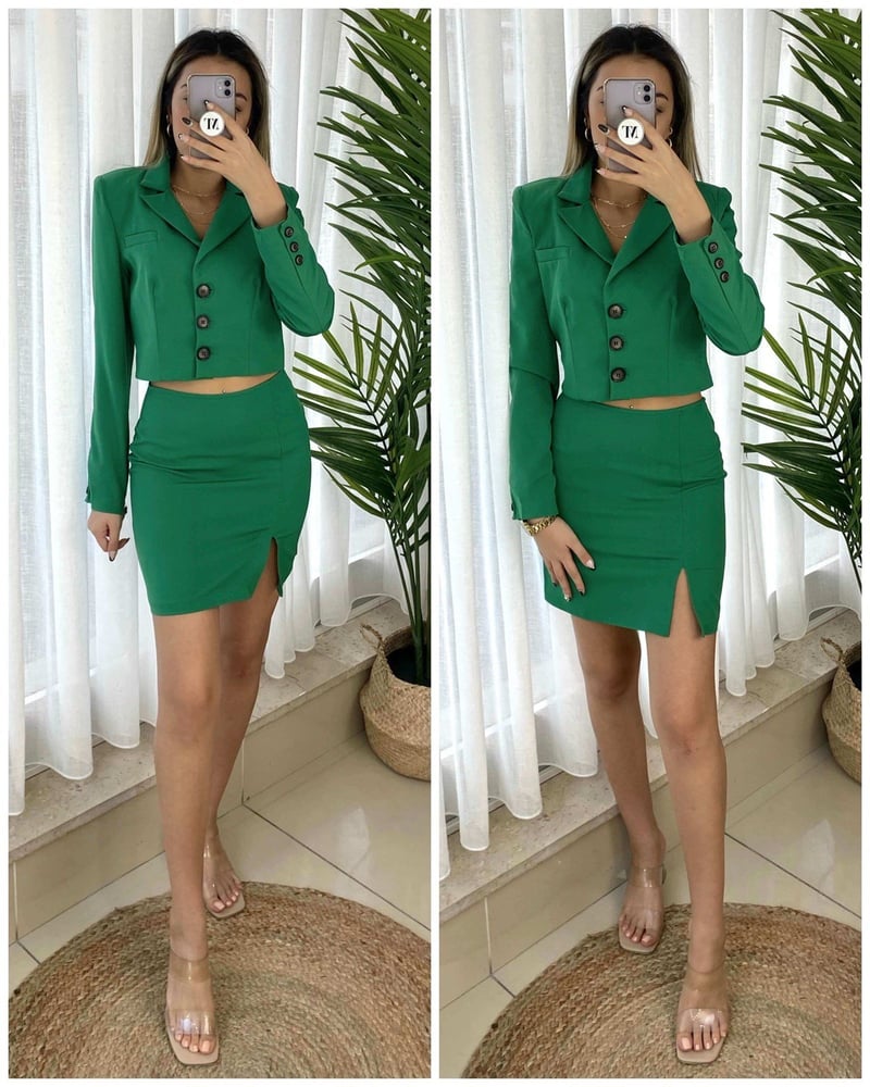 Blazer Kısa Ceket & Etek Takım