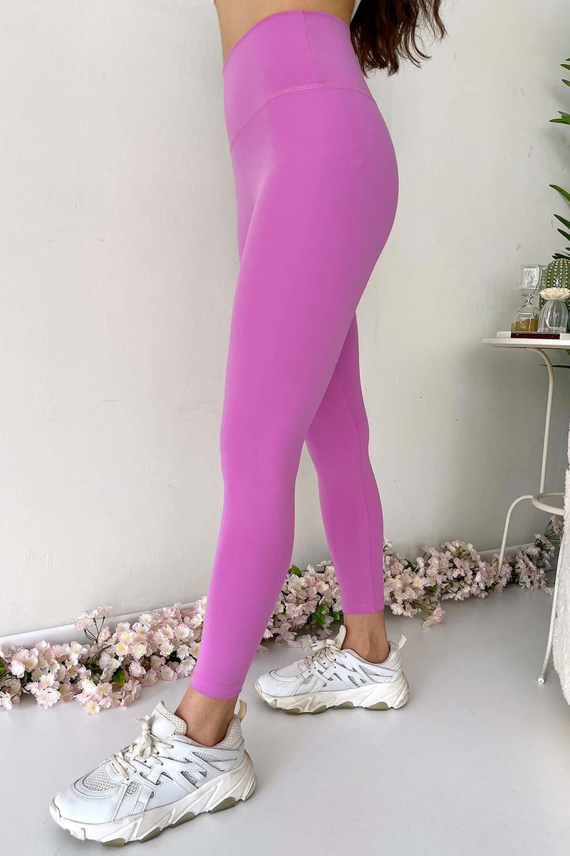 Dar Paça Yüksek Bel Spor Korsaj Etkili Kadın Tayt - Pembe