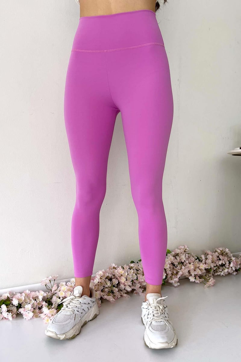 Dar Paça Yüksek Bel Spor Korsaj Etkili Kadın Tayt - Pembe