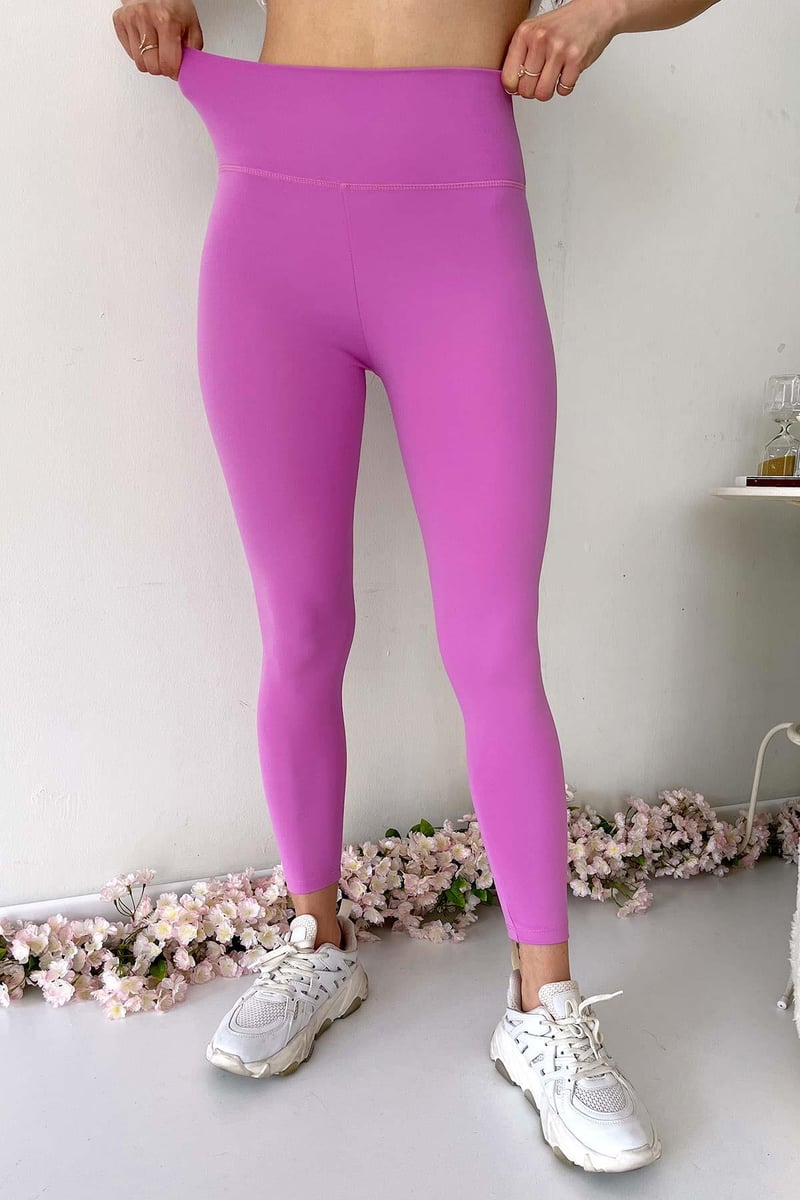 Dar Paça Yüksek Bel Spor Korsaj Etkili Kadın Tayt - Pembe