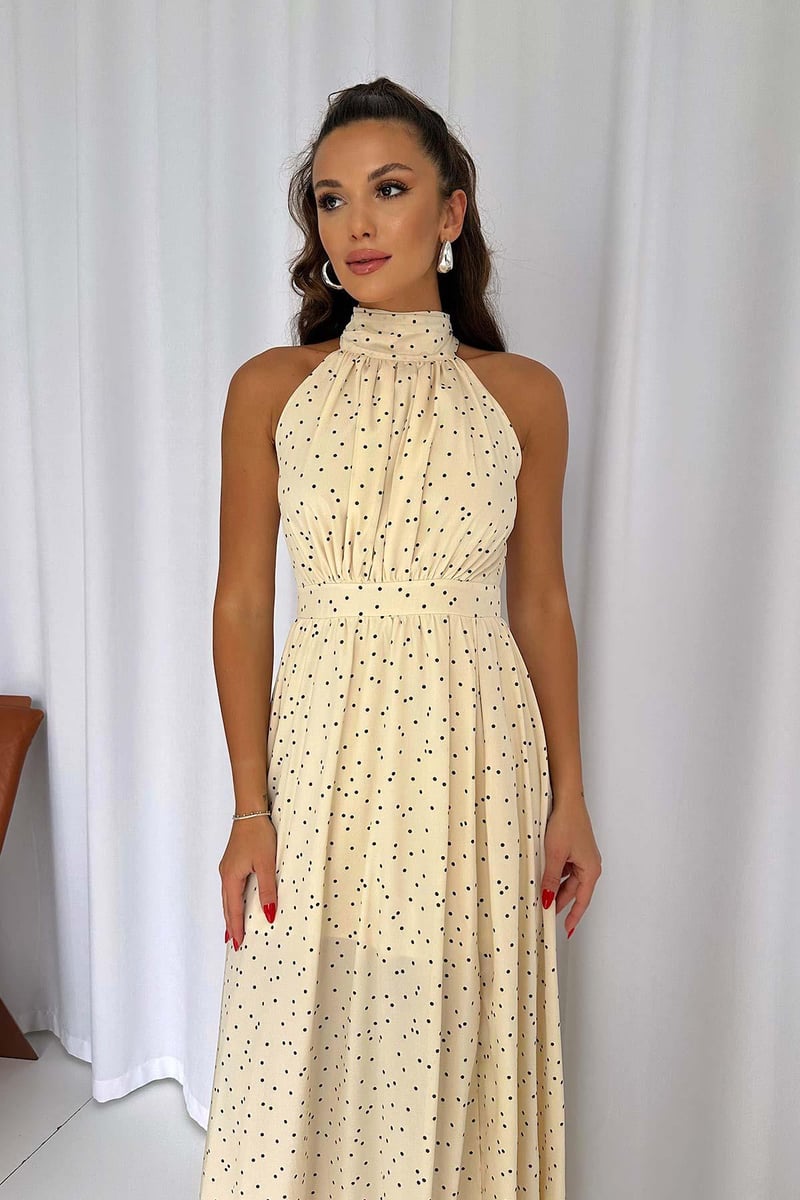 Halter Yaka Puantiyeli  Kadın  Elbise
