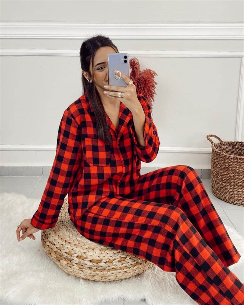 Kırmızı Siyah Kareli Pijama Takımı