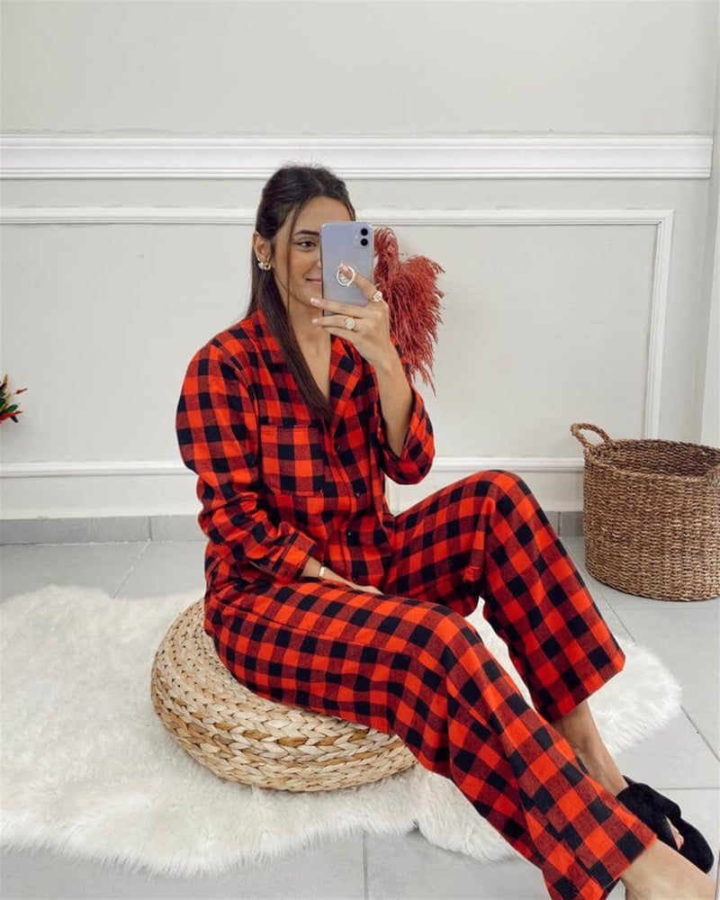 Kırmızı Siyah Kareli Pijama Takımı