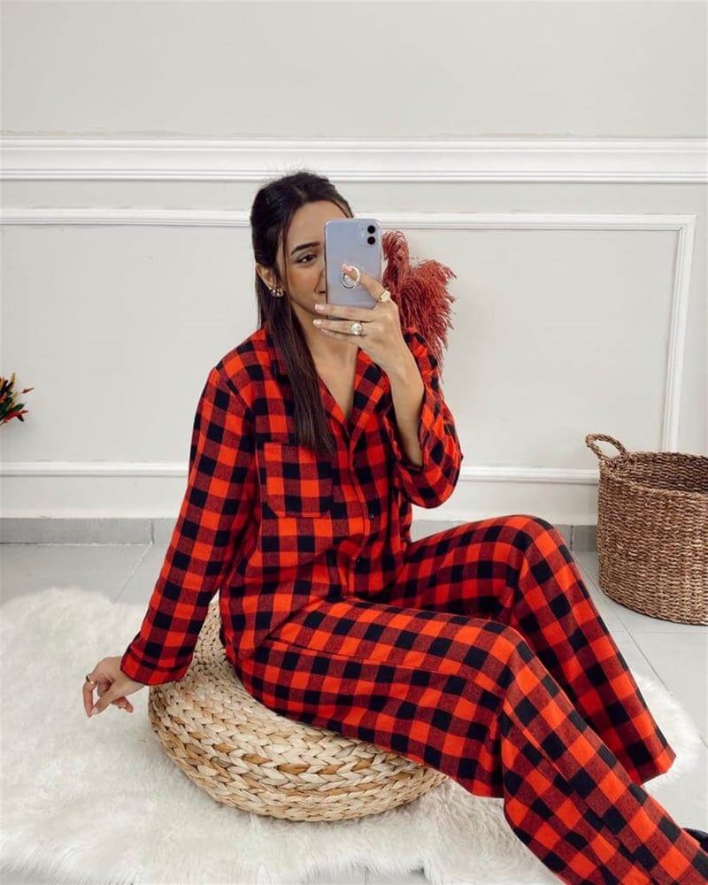 Kırmızı Siyah Kareli Pijama Takımı