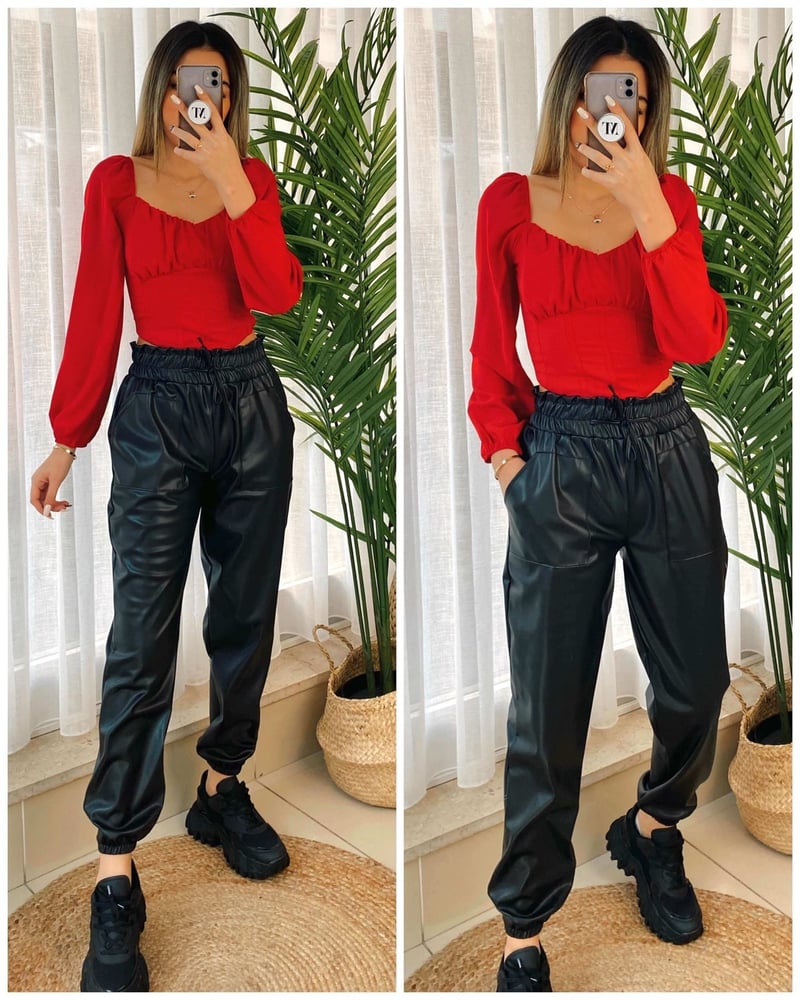 Korse Görünümlü Stil Bluz - Kırmızı