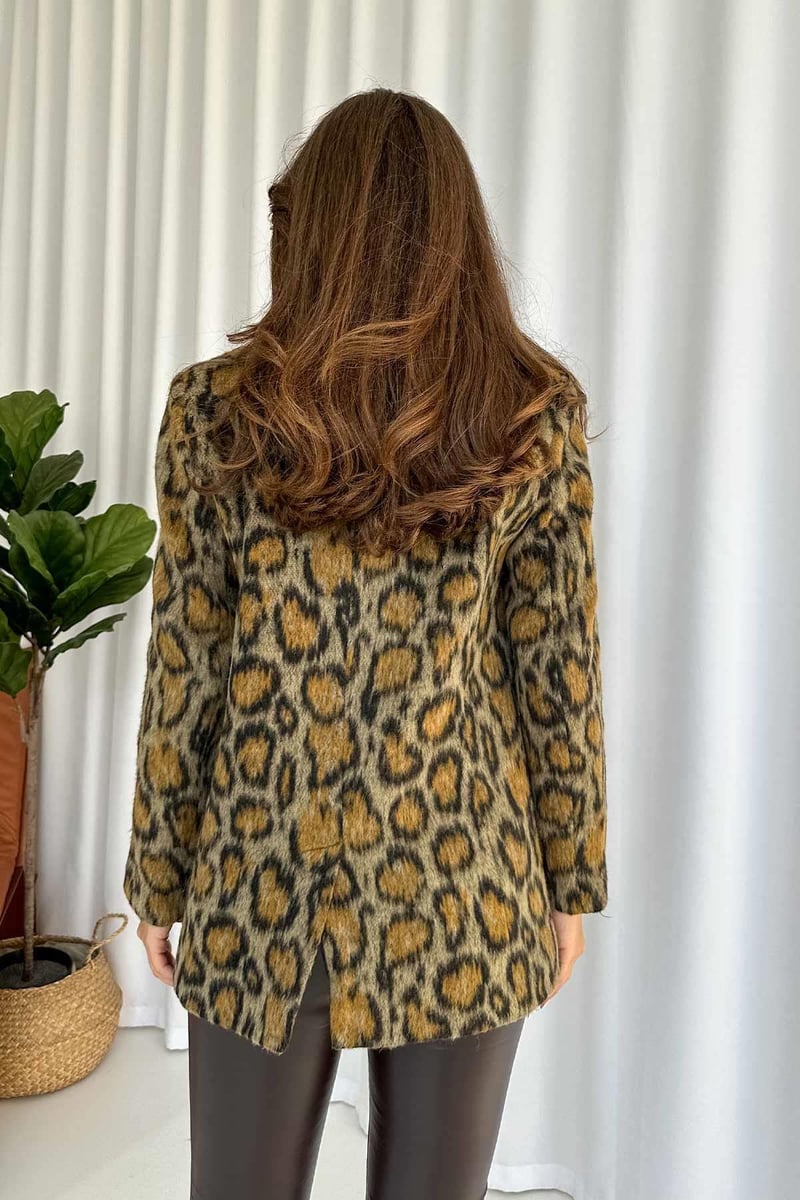 Leopar Desen Blazer Ceket - Kahverengi
