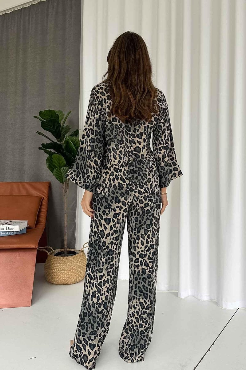 Leopar Gömlek Pantolon Takım - Antrasit
