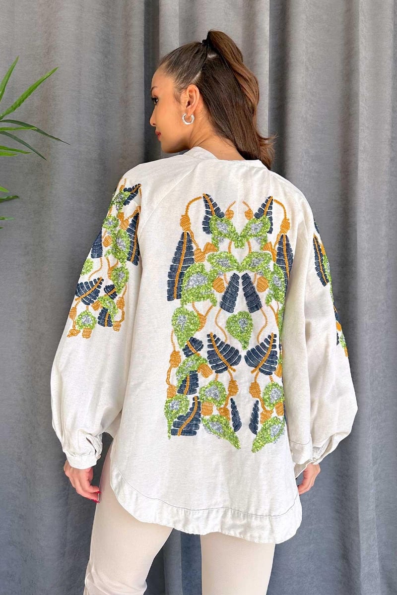 Pul Payet Nakış İşleme Tasarım Ceket & Kimono