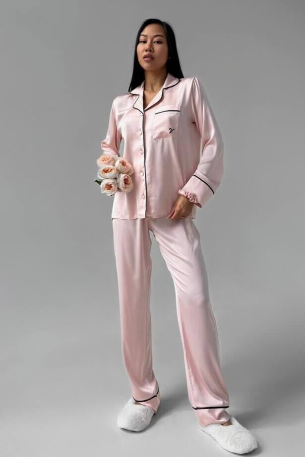 VS Kadın Gömlek Detaylı Pijama Takımı - Pembe