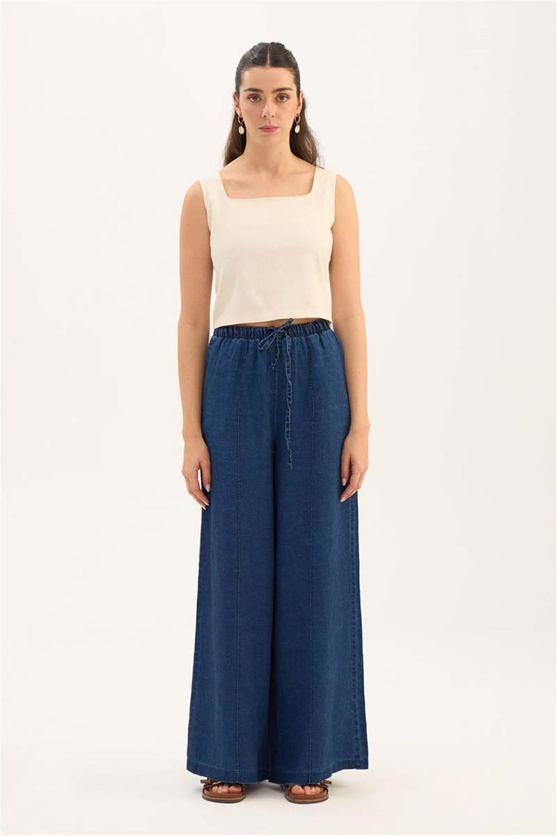 %100 Keten Denim Pantolon