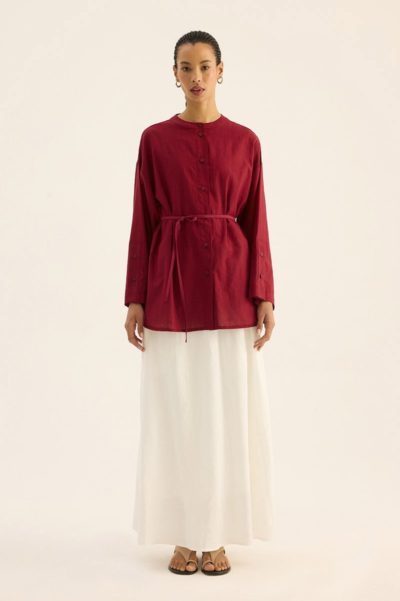 %100 Pamuk Kimono Gömlek Bordo