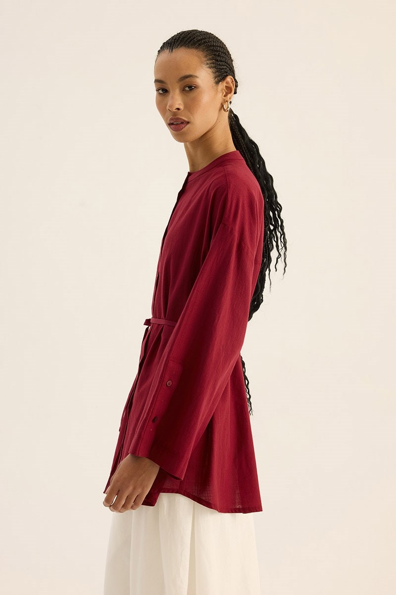 %100 Pamuk Kimono Gömlek Bordo