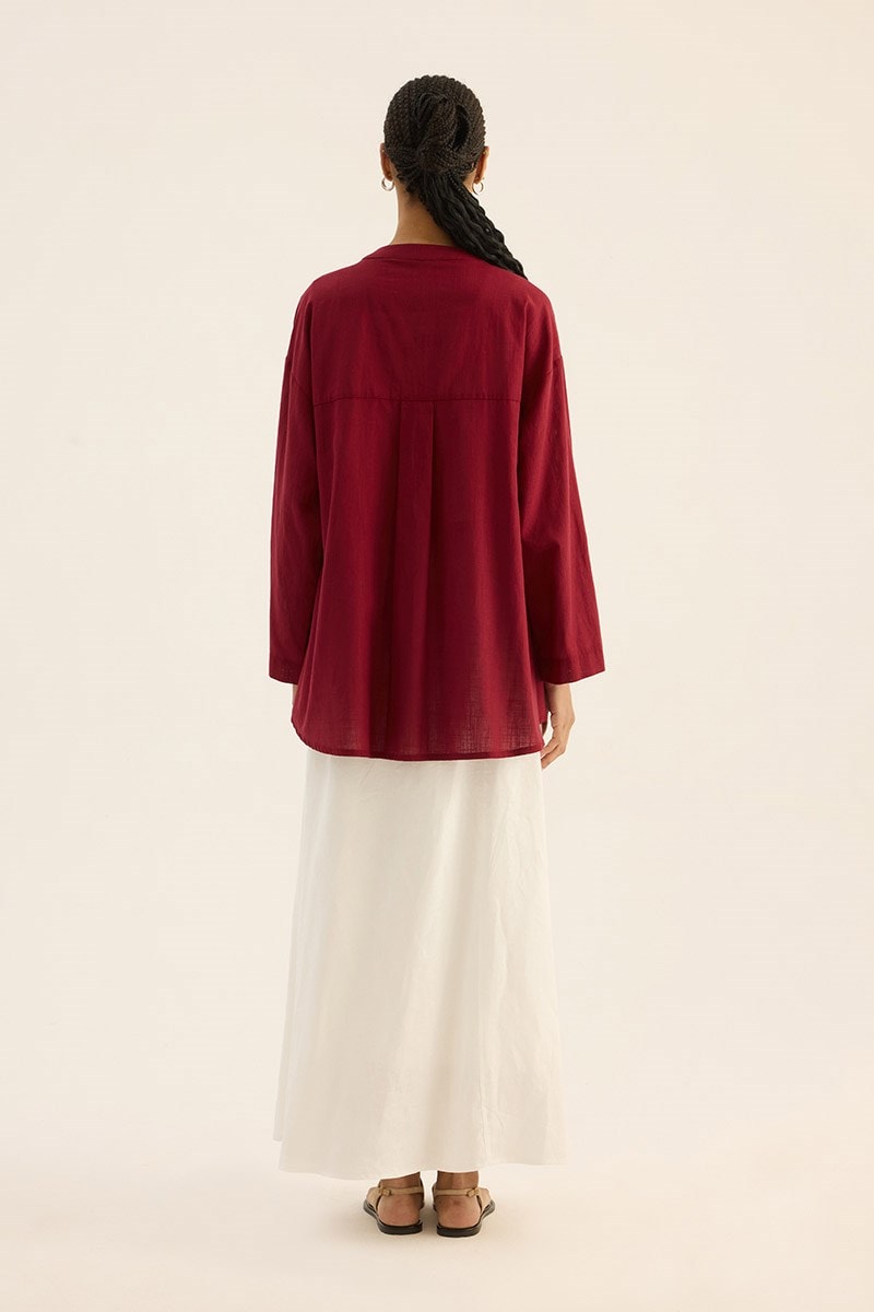 %100 Pamuk Kimono Gömlek Bordo