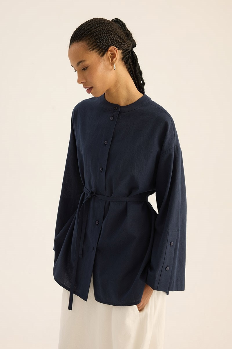 %100 Pamuk Kimono Gömlek Lacivert
