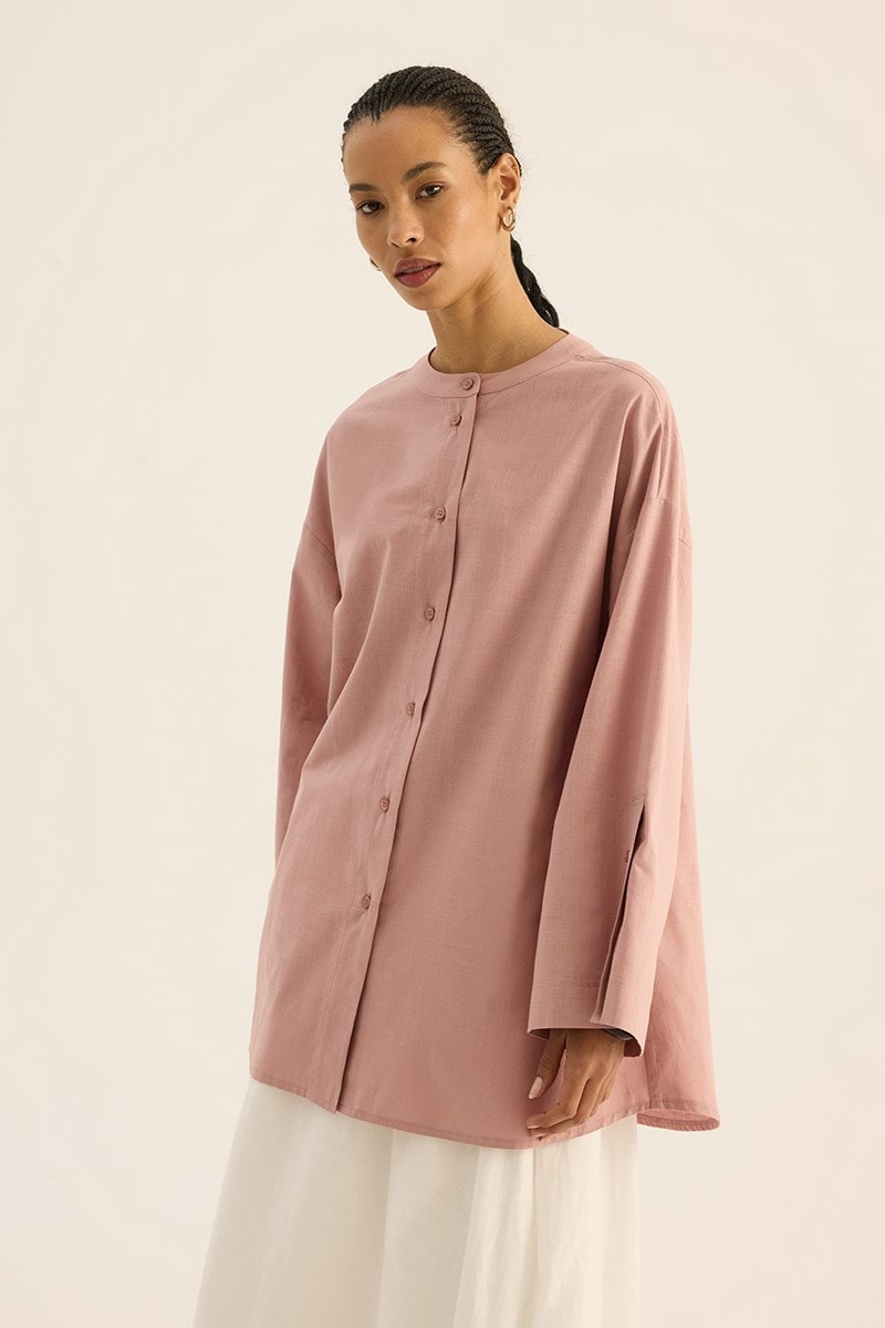 %100 Pamuk Kimono Gömlek Pudra